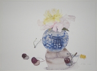 Ponie in chinesischer Vase, 2009, Aquarell und Graphit auf Hadern