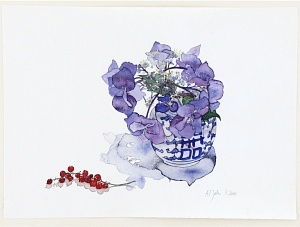 Hortensie (Hydrangea macrophylla bluebird), 2014, Aquarell und Graphit auf Hadern