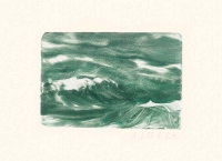 Aus der Serie: Winzige Ozeane, ab 2002, Monotypie, l auf Japan-Simili-Papier, Plattenformat ca. 7x10 cm